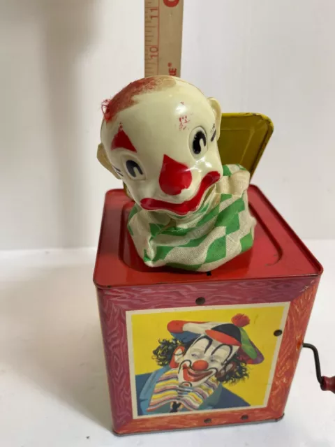 Vintage 1953,  Mattel Metal Clown Wind Up Jack in the Box Toy,