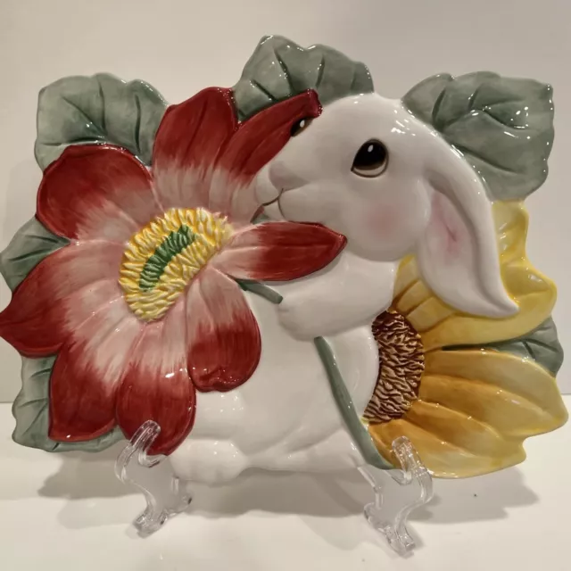 Fitz & Floyd Essentials Bunny Blooms Canape Plate Ceramic Rabbit Flowers Spring 2