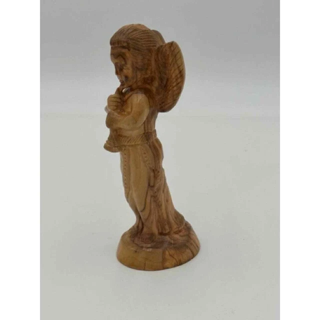 Vintage Angel - Hand Carved Wooden Myrtlewood Cherub Wood Figurine - Trumpet