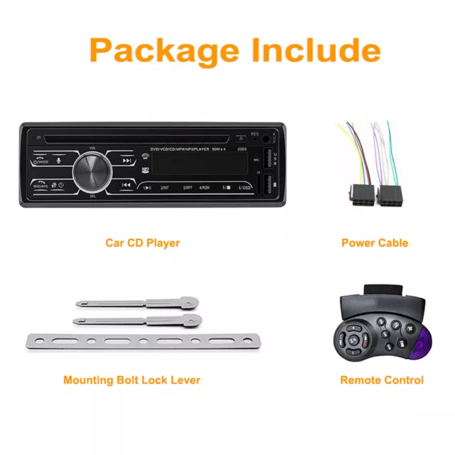 Single Din Car Stereo Radio MP3 Player CD DVD Audio Bluetooth AUX USB FM  W/ Mic 3