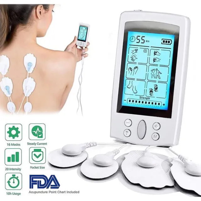 Électrostimulateur Tens Rechargeable Antidouleur Stimulateur Musculaire  avec 16 Modes, 4 Électrodes pour Massage Tension Musculaire