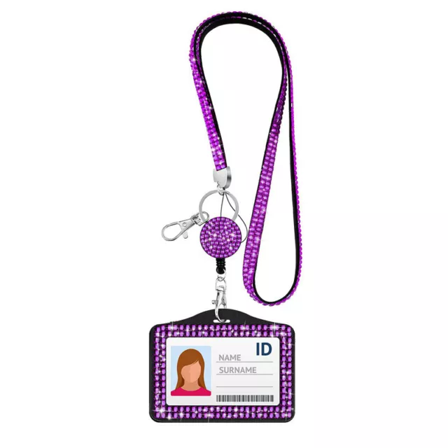 Rhinestone Lanyard For ID Badges 8 Colors Bling Id Card Holder Crystal Retractab