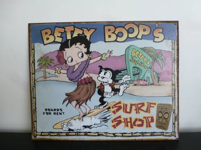 King Features Betty Boop "Betty's Surf Shop" Tin Sign 12" x 15" Vintage