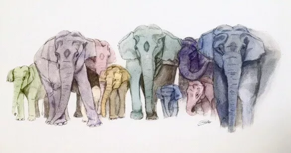 ‘We Are Family’ PRInt oF BEautIFUl orIGInal PAIntiNG By caRLO #carloselephants