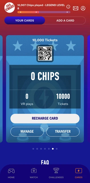 Dave and Buster's Power Card - 10,000 Tickets Total