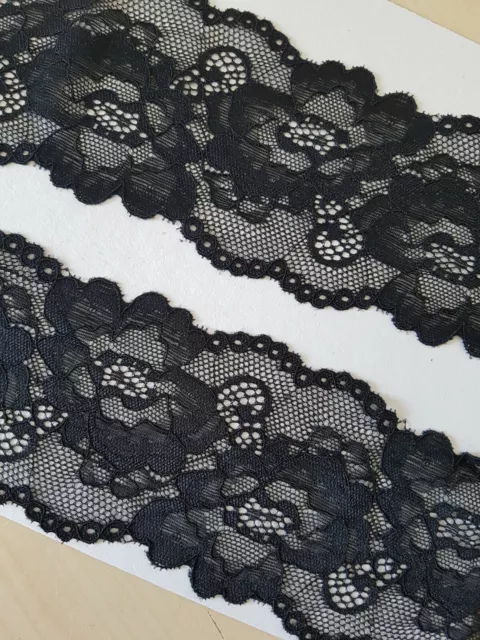 Französische elastische Spitzenborte,Spitze,Lace  in schwarz 7,5cm breit