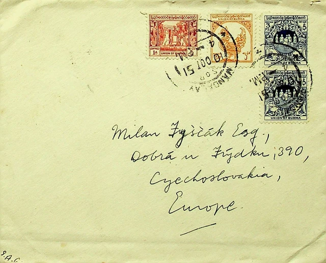 Burma Myanmar 1951 4v Abdeckung Von Rangoon Sich Tschechoslowakei