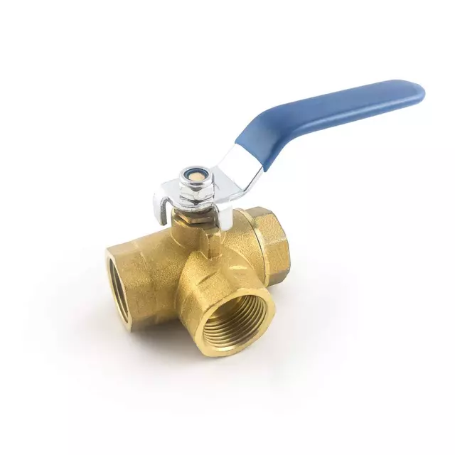 QWORK Series 3-Way L-Port Ball Valve, Lever Handle, NPT Female 1/2" Made