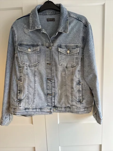 Papaya Blue Denim Distressed Look Denim Jacket Size 24 (with Stretch)