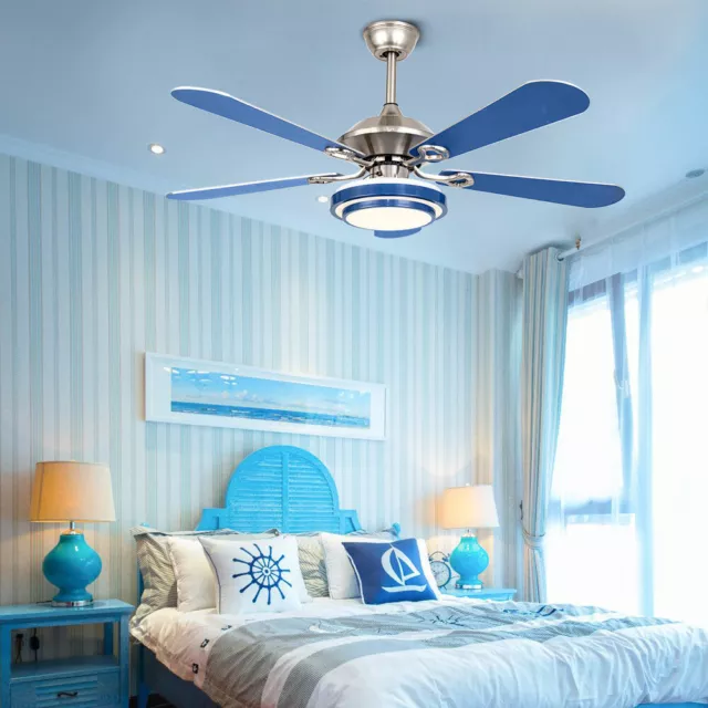 NEW 52'' Bule Modern LED Ceiling Fan Light 5 Blades 3-speed Setting With Remote