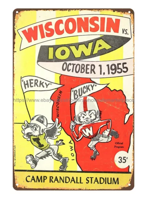 1955 football game Wisconsin vs Iowa Camp Randall Stadium tin sign art images