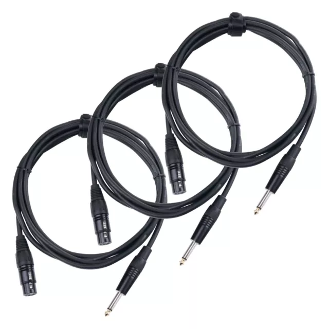 3x Set Femelle XLR 3Pin vers Jack 1/4" Microphone Câble Audio Signal Noir 2.5m