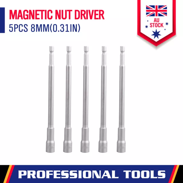 5Pc 8mm Magnetic Power Nut Setter  150mm Long 1/4'' Hex Shank Driver Bit Socket