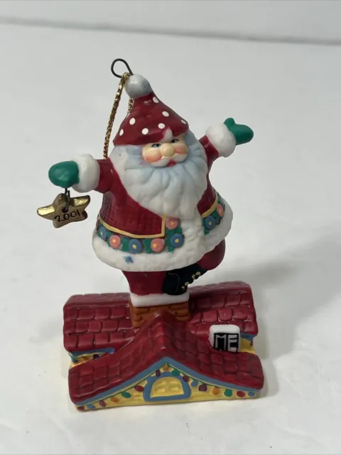 Mary Engelbreit Santa Claus Rooftop Christmas Ornament Porcelain Vintage 2001 ME