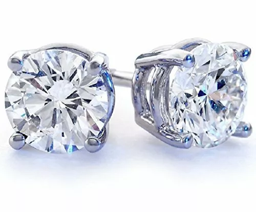 Cubic Zirconia (CZ) Stud Earrings 18K White Gold Plated Round Cut Jewelry