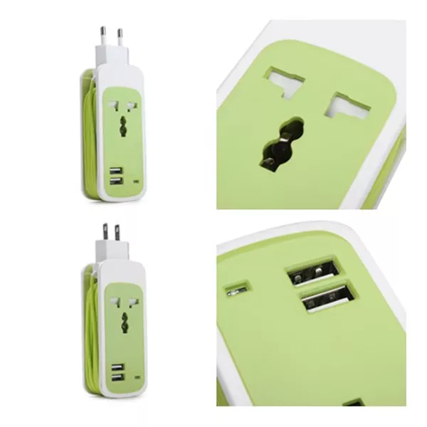 ADAPTADOR CONVERSOR UNIVERSAL 3 en 1 ENCHUFE AMERICANO A EUROPEO 2 USB 2.1A 750W