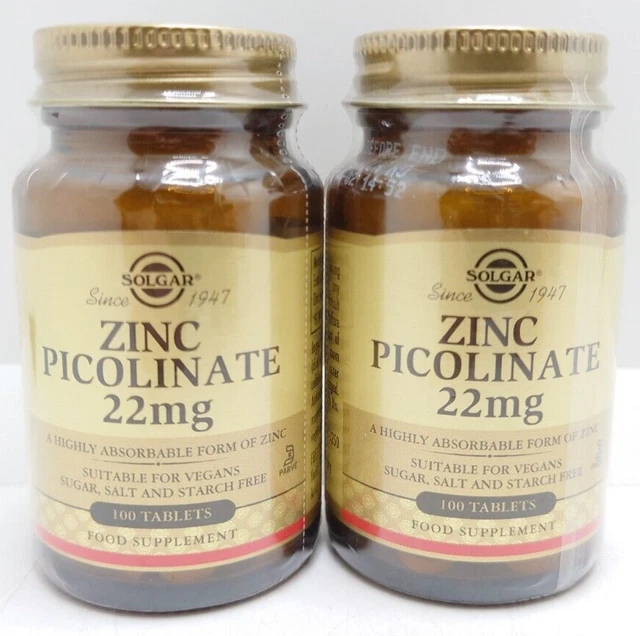 SOLGAR ZINC PICOLINATE 22mg - 2x 100 Tablets (Total: 200) EXP: 06/25 £ ...