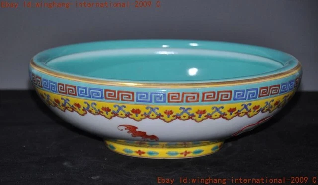China ancient Wucai Enamel porcelain Lotus Bats statue Tray Pallets Dish plate