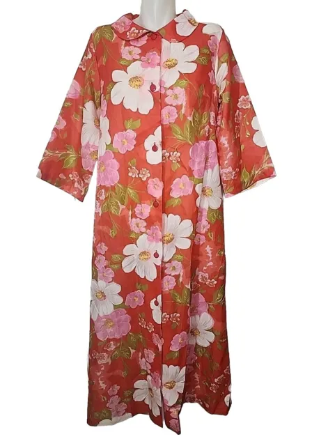 Floral Montgomery Ward Robe House Dress 60’s 70’s MUUMUU Button Vintage Size 16
