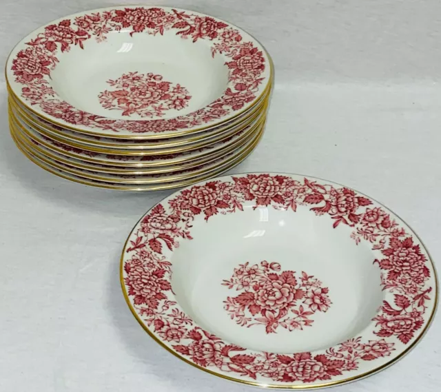 8 Jackson FEATHERWEIGHT CHINA *RED/PINK FLORAL*8" RIMMED SOUP BOWLS*