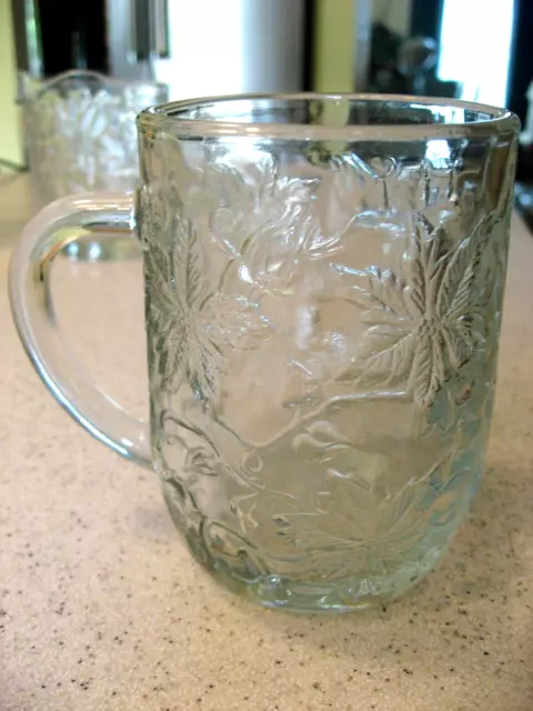 Vintage Princess House Fantasia Clear Glass with Poinsettia Design Coffee Mug