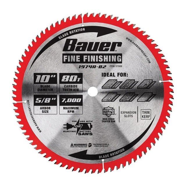 Hoja de sierra circular de acabado fino BAUER 10 in., 80T 57089