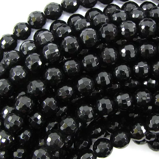 Faceted Black Onyx Round Beads Gemstone 15" Strand 2mm 3mm 4mm 6mm 8mm 10mm 12mm