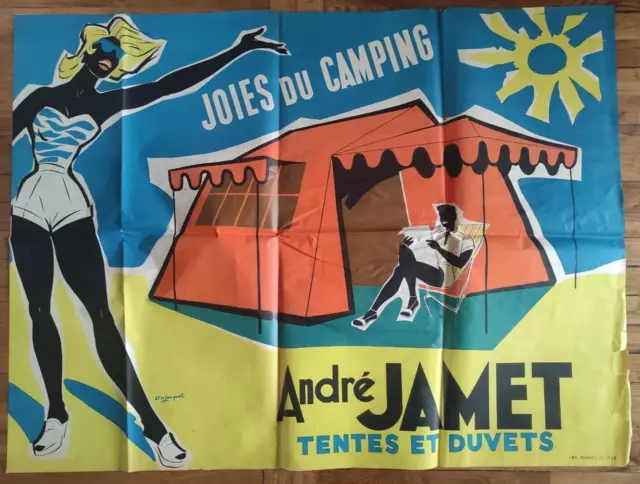 affiche originale ancienne - Joie du camping André JAMET - années 60 -
