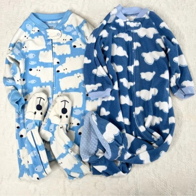 Gender Neutral 18 Month Fleece Footie Pajamas Cloud Polar Bear Cozy Winter PJs