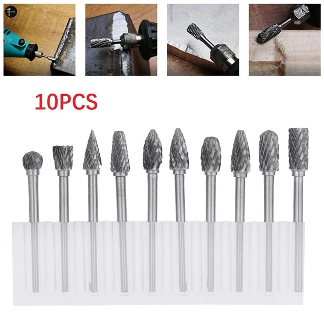 10Pcs Rotary Burr Bit Tungsten Carbide Point Die Grinder Shank Carving Set Tools