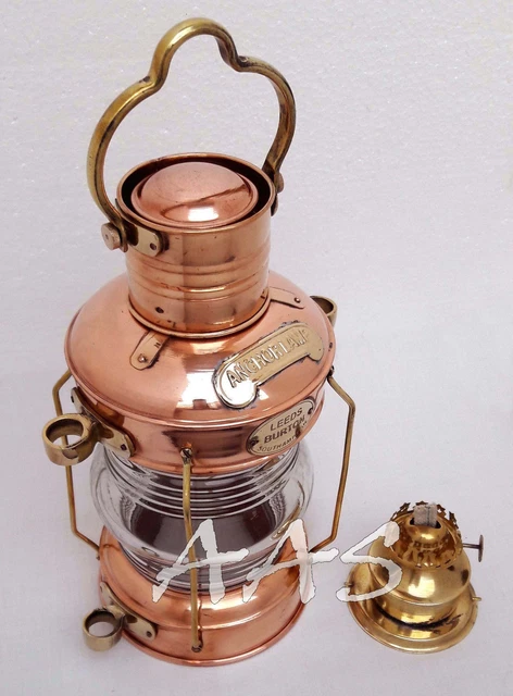 Lot De 2 Lanternes Marines En Laiton Et Cuivre - Ancre Bateau, Lampe à Huile, Reproduction