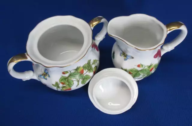 Ardalt Japan Strawberries & Butterflies & Bugs Creamer & Sugar Set 2