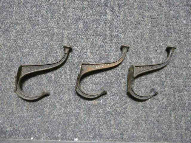 Large Vintage Embossed Iron Coat Hooks - LOT OF 3 2