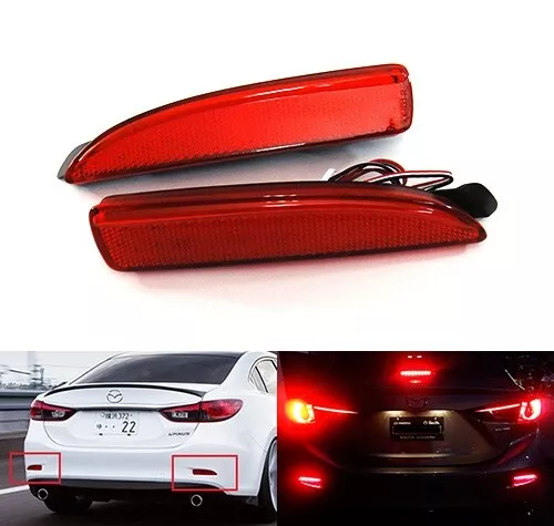 2x Red Rear Bumper Reflector LED Stop Brake Light For Mazda3 4DR Mazda6 GJ 2013+