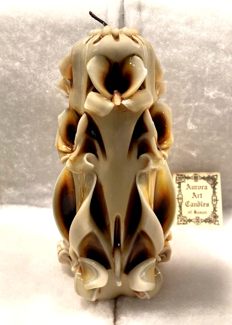 Vintage 1977 Hawaiian Orchids Hand Carved Art Candle 10" x 5" with Original Box