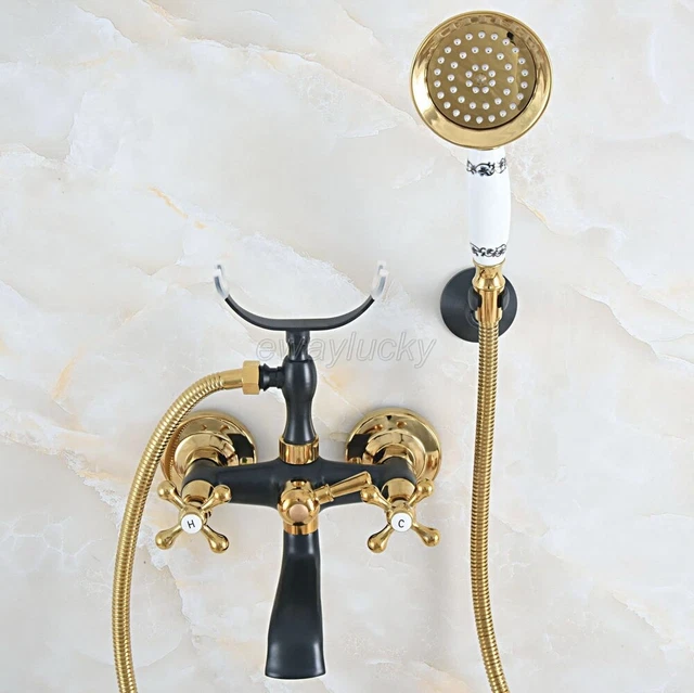 Black & Gold Brass Claw-foot Bathtub Faucet Wall Mounted Tub Faucet Hand Shower
