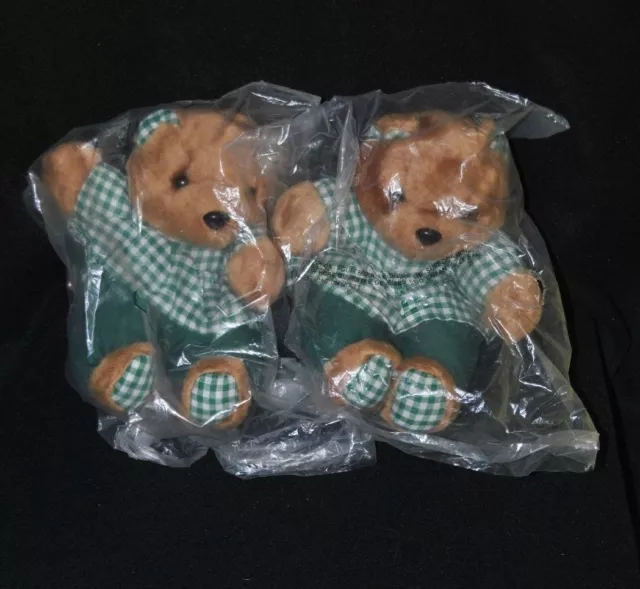 Lot 2 peluche doudou ours PAMPERS brun robe vert vichy carreaux 23 cm 100% NEUF