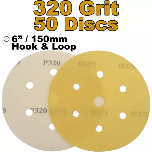 Body+ 150mm P320 Grit 6 Hole HookNLoop DA 50 x 6" Gold Sanding Discs
