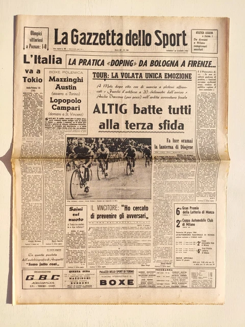 Gazzetta Dello Sport 3 Octobre 1964 - JO Tokyo - Mazzinghi, Montano, Janich