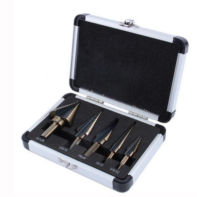 5 Pieces Drill Hole HSS Step Large Cone Cutter Bit Set Tool + Case New Puncher
