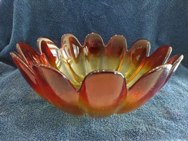 Vintage Beautiful Hand Crafted Indiana Amber Red/Gold Glass Lotus Flower Bowl
