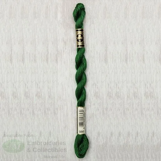 DMC Perle Cotton Thread, Size 5, 25m Skein, Colour 986 VERY DARK FOREST GREEN