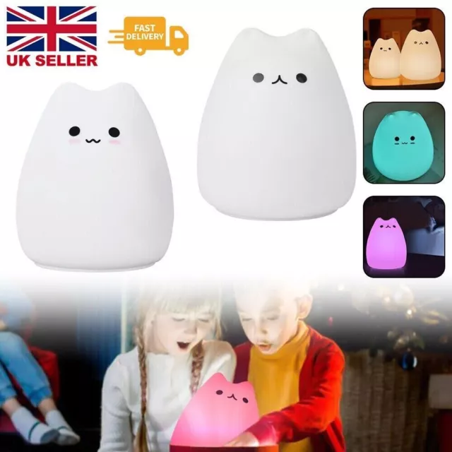 7 Farbwechsel Silikon LED Schlafzimmer niedlich Katze Mini Nachtlicht Lampe Kinder Geschenk GB