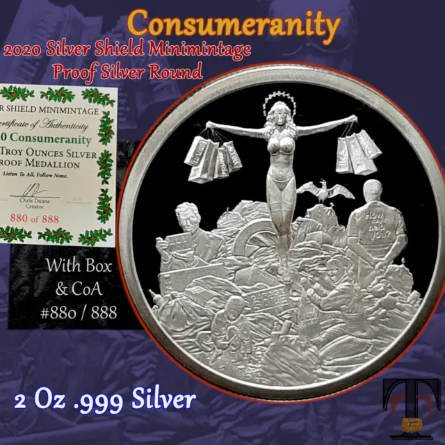 2020 Silver Shield Minimintage Consumeranity 2 oz .999 Silver #880 w/ Box & CoA
