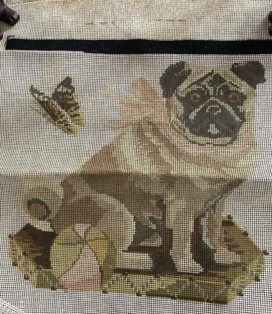 Elizabeth Bradley "Toby Pug Dog" Partially Stitched  Needlepoint Kit Rare Yarn