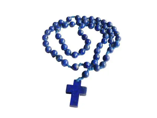 Rosenkranz Lapislazuli Edelstein 59 Kugeln mit Kreuz