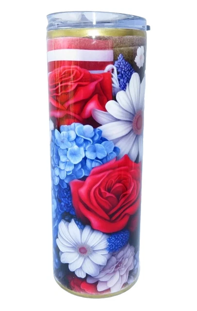 Beautuful Red, White and Blue Flowers/Flag Patriotic SS Tumbler 20oz double wall