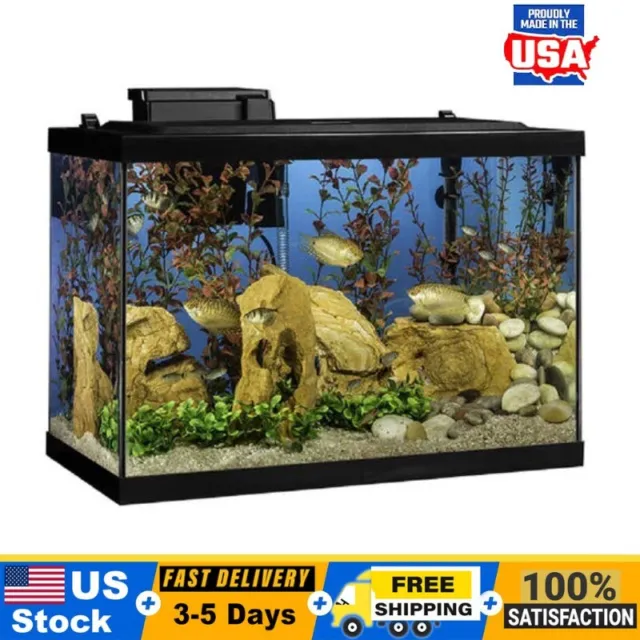 Fish Tanks LED Glass Aquarium Starter Kit W/ Filter Plants Heater 20-Gallon New