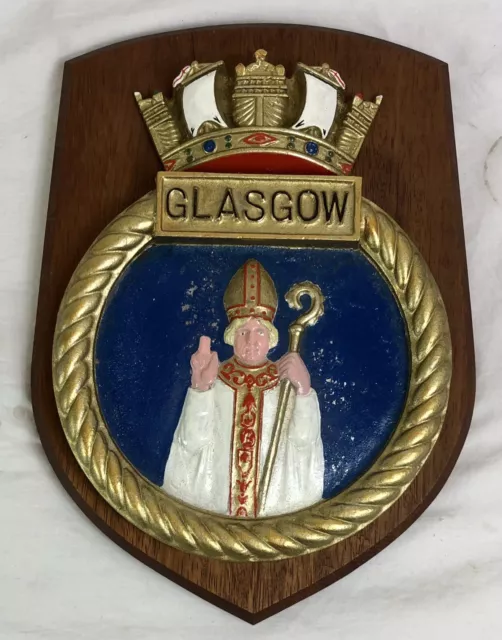 Vintage HMS Glasgow Badge, Tampion, Crest, Royal Navy, D88, Type 42 Destroyer