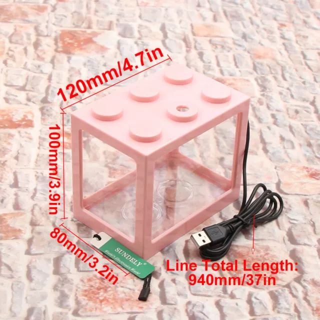 Mini Box USB Fish Tank Aquarium LED Light Lamp Desktop Ornament Decor PINK 3